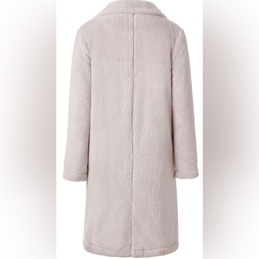 Light Beige Fuzzy Fleece Open Front Long Cardigan… - image 4